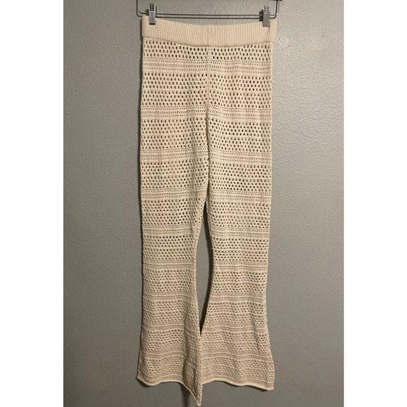 Sincerely Jules Women Pants Medium Cream Crochet Sheer Flare Festival Boho Beach - Picture 1 of 9